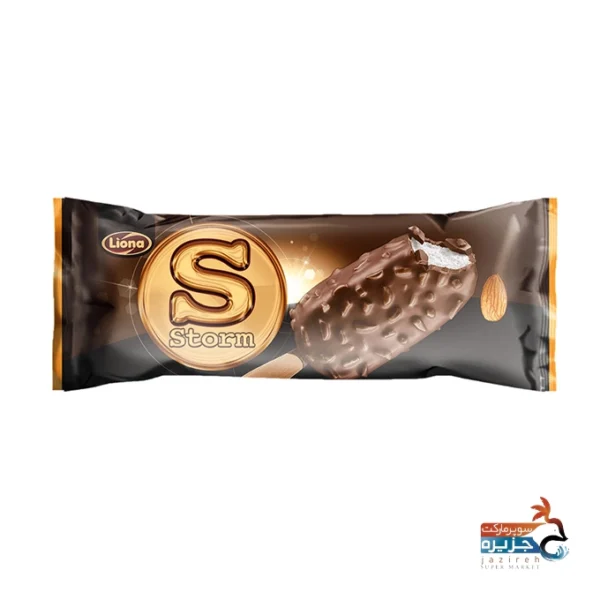 بستنی استورم وانیلی مغز بادام شکلات شیری